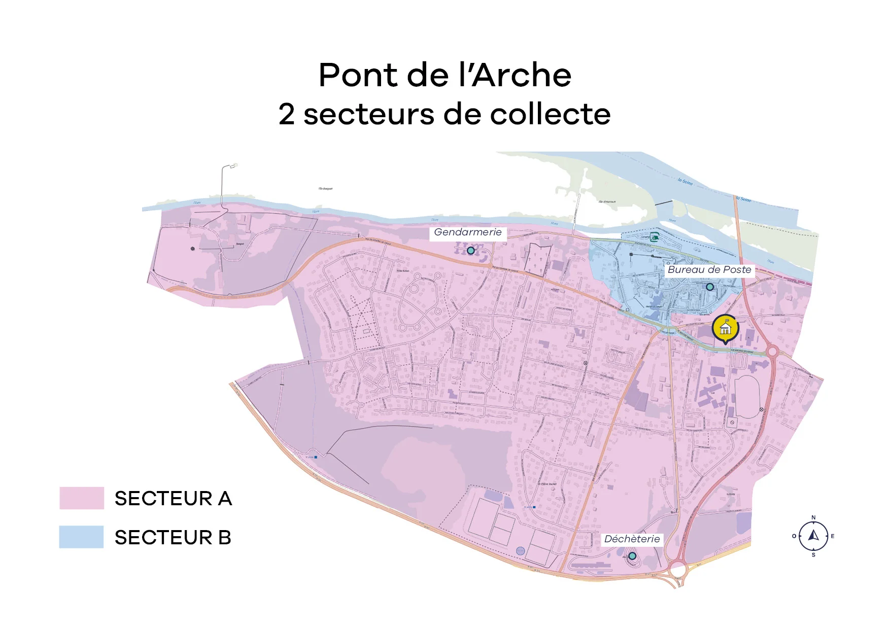 AggloSeineEure : carte secteurs collectes à Pont de l'Arche